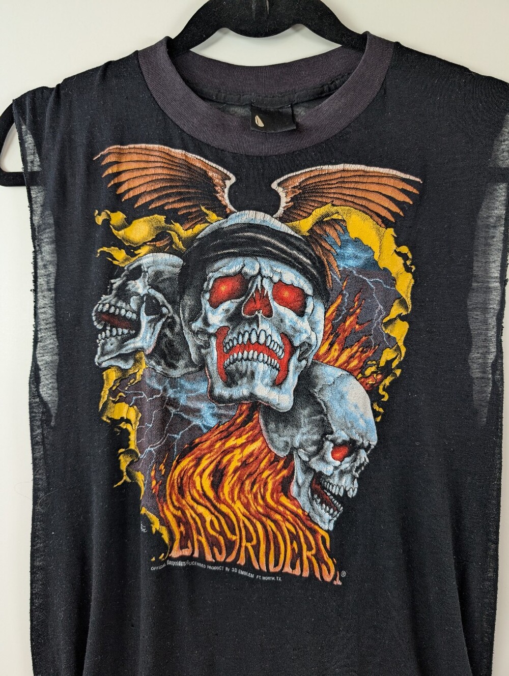 VINTAGE 80s 3D Emblem Easyriders Skull Muscle Tee Gra… - Gem